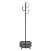 A black coat rack with a round mesh base and wheels, shown against a white background. Podgląd zdjęcia produktu
