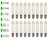 A grid of small, white, candle-shaped LED bulbs with clear tops and visible filaments, arranged in two rows against a white background. Text labels are present on the left side of the image. Produktbild-Vorschau