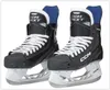A pair of black CCM ice skates with white laces and blue lining, presented on a white background. Voir les images du produit