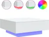 Collage of a white coffee table with LED lighting options displayed on the top, and the table itself with blue LED lighting. Náhľad obrázku produktu