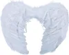A pair of white angel wings made of feathers, presented against a white background. Anteprima dell’immagine prodotto
