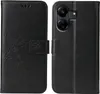 A black flip phone case with a floral and butterfly embossed design is shown. Produktbild-Vorschau