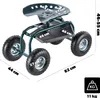 A garden stool on wheels with dimensions indicated by text overlays. Podgląd zdjęcia produktu