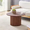 Table basse ronde de 70 cm, aspect noyer, MDF rainuré, Voir les images du produit 9