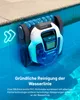 A pool cleaning robot is shown cleaning the waterline of a swimming pool. Produktbild-Vorschau