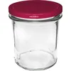 A clear studio shot of a glass jar with a red lid. Podgląd zdjęcia produktu