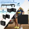A collage showing a foldable lounge chair in various states of use and folded, with a person holding the folded chair next to a car. Produktbild-Vorschau