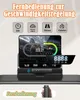 A treadmill console display with various metrics and a virtual running environment, along with a remote control. Produktbild-Vorschau
