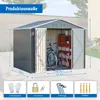 A garden shed with dimensions indicated, and accessories shown below. Produktbild-Vorschau
