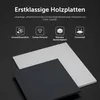 Marketing image showing two wood panels with text and icons describing product features. Produktbild-Vorschau