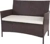 A brown rattan garden bench with a cream cushion, shown against a white background. Náhled obrázku produktu