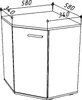 A line drawing of a corner cabinet with dimensions indicated. Náhľad obrázku produktu