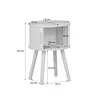 A diagram of a white, oval-shaped nightstand with dimensions indicated by lines and text. Produktbild-Vorschau