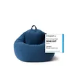 A dark blue beanbag chair is shown against a white background, with a review badge on the right side. Voir les images du produit