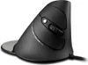 A black vertical optical mouse with a gray palm rest is shown against a white background. Produktbild-Vorschau