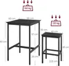 A diagram showing a bar table and two bar stools with dimensions and weight capacity indicated. Produktbild-Vorschau