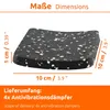 A close-up view of a black anti-vibration damper pad with white speckles, showing its dimensions. Produktbild-Vorschau