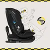 A black car seat is shown with a diagram of a crash test dummy superimposed. Podgląd zdjęcia produktu