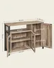 A 3D rendering or photograph of a wooden sideboard with measurements indicated. Náhled obrázku produktu
