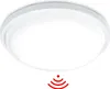 A white LED ceiling light with a motion sensor icon below it. Produktbild-Vorschau