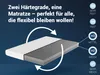 A mattress is shown with different firmness levels indicated by text and circles. Produktbild-Vorschau