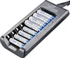 A battery charger with multiple slots filled with batteries, shown from a slightly elevated angle. Náhľad obrázku produktu
