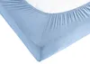 A close-up view of a light blue fitted sheet on a mattress. Produktbild-Vorschau