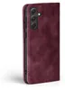 A close-up side view of a burgundy flip phone case for a Samsung Galaxy A55 5G, showing the camera cutout and side buttons. Produktbild-Vorschau