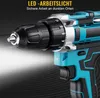 Close-up of a cordless drill with its LED work light illuminated. Produktbild-Vorschau