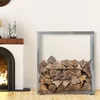 A metal firewood rack filled with logs next to a fireplace. Podgląd zdjęcia produktu
