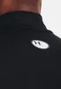 Close-up of the back of a black t-shirt with a logo on the shoulder. Produktbild-Vorschau