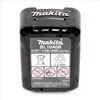 A black Makita battery pack with product information and safety symbols on a white background. Náhľad obrázku produktu