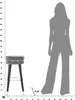 A bar stool is shown next to a silhouette of a person, with a ruler on the left indicating measurements and a measurement line indicating the width of the stool. Náhľad obrázku produktu