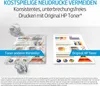 Comparison of print quality using original HP toner versus other toner brands, with crumpled paper representing poor quality prints. Produktbild-Vorschau