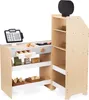 A wooden toy market stand with a cash register and shelves. Produktbild-Vorschau