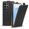 A black flip case for a smartphone is shown with the front cover open, revealing the phone screen. Anteprima dell’immagine prodotto