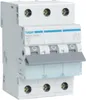 A three-pole circuit breaker with a transparent protective cover over the switches. Produktbild-Vorschau