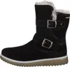 A black boot with fur trim and buckles is shown against a white background. Produktbild-Vorschau