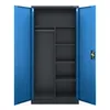 An open blue metal cabinet with a gray interior, showing shelves and a hanging rod. Produktbild-Vorschau
