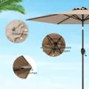 A close-up view of a beige patio umbrella, with inset images highlighting its features. Podgląd zdjęcia produktu