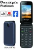 A collage showing a flip phone and its features, with text overlays. Produktbild-Vorschau