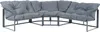 A dark gray modular outdoor sofa with thick cushions, shown from the front against a white background. Anteprima dell’immagine prodotto