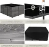Collage of images showing a rattan furniture set, close-ups of its features, and a protective cover. Náhled obrázku produktu