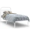A white metal frame bed with bedding and pillows, presented against a white background. Produktbild-Vorschau