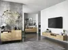 A modern living room with wooden furniture and a large TV. Podgląd zdjęcia produktu