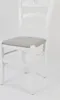 A white wooden chair with a gray upholstered seat is shown against a white background. Voir les images du produit