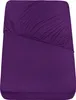 A purple fitted sheet is laid out on a flat surface, with the top portion showing gathered fabric. Produktbild-Vorschau