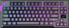 A top-down view of a gaming keyboard with RGB lighting and an LCD screen. Produktbild-Vorschau