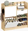 A shoe cabinet with various shoes and accessories displayed on its shelves. Voir les images du produit