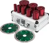 A set of diamond drill bits and diamond saw blades are displayed in a silver carrying case. Voir les images du produit